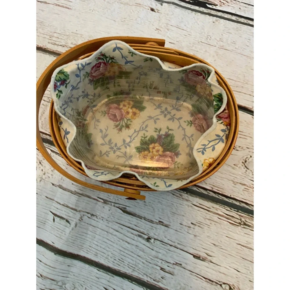 Longaberger 1999 Mothers Day Basket Floral Liner Protector Charm Handwoven